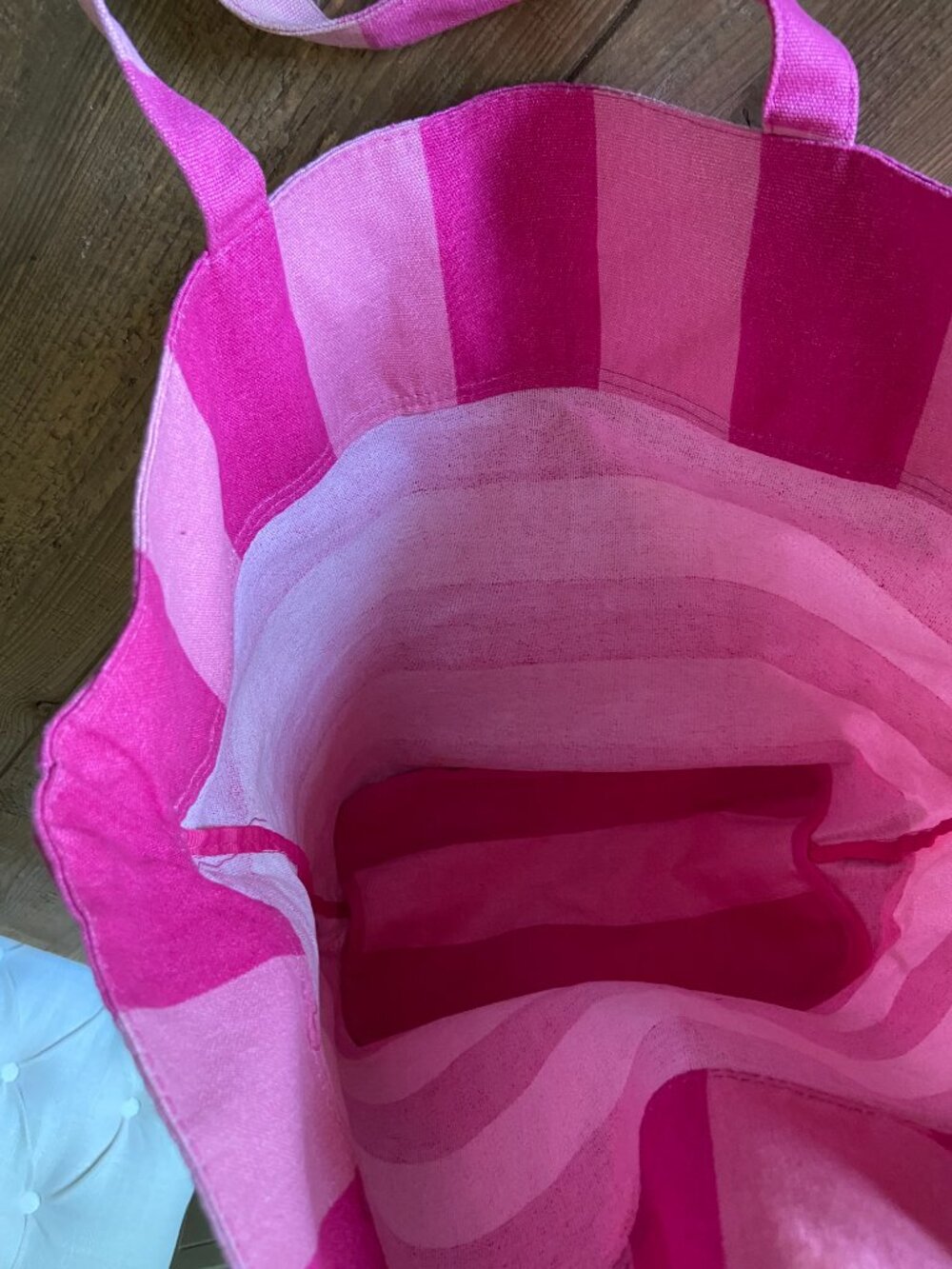 victorias secret tote bag, pink striped tote bag, oversized canvas beach tote, l - Picture 6 of 8